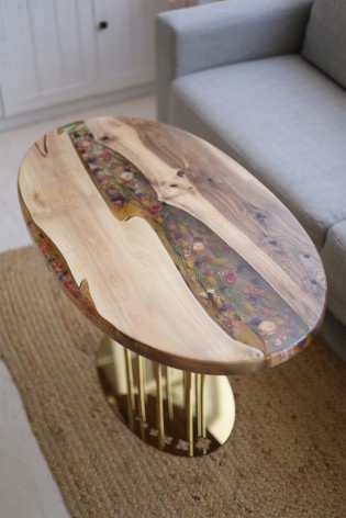 Журнальний стіл Овал, Квіти на золоті №6