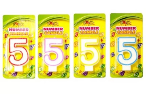 Свічка ЦИФРИ з кольоровим контуром ЦИФРА 5