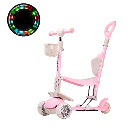 Самокат із батьківською ручкою, рожевий