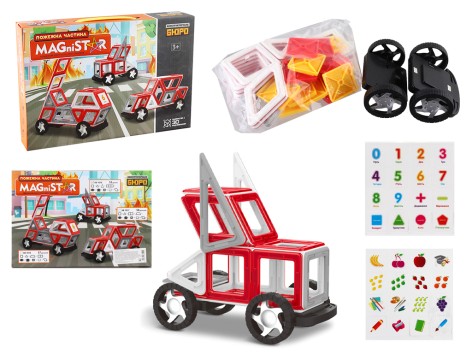 Конструктор магнитный, транспорт, 53 дет., карточки (цифры), в кор-ке, 38-26-7,5 см. 