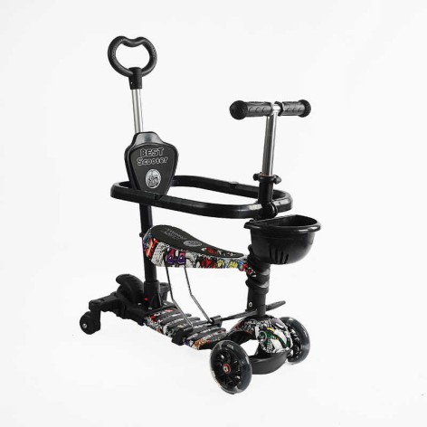 Самокат 5в1 Best Scooter, с ДОП. КОЛЕСАМИ, защитный бампер, PU колеса со светом, в кор. 