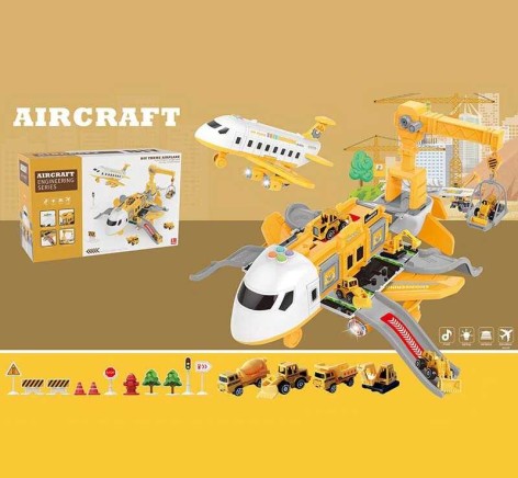 Трек літак, інерція, 4 металопластикові машинки, звуки, підсвічування, звуки, мелодії, механічний кран, в кор. /6/