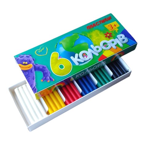 Пластилін дитячий, м'який, 6 кольорів.