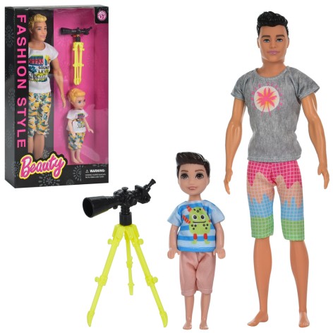 Лялька 2шт(30см і 14см), тато і син, телескоп, 2 види, в кор-ці, 18-31,5-5,5см 