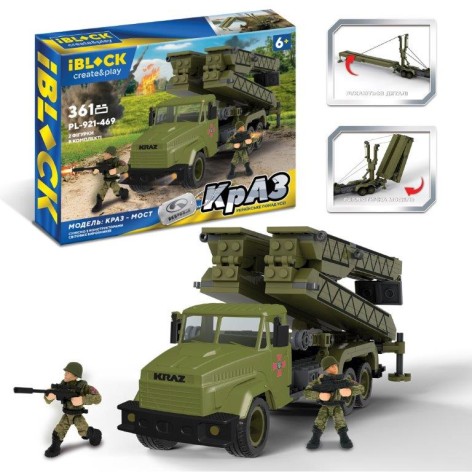 Конструктор iBlock Армія КРАЗ Мост, 361 дет, 2 фігурки,  кор. 37,5*26*6см PL-921-469