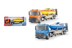 Автовоз з катером інерційний, озвучений, зі світлом, в кор, 2види 42*10*16,5см 