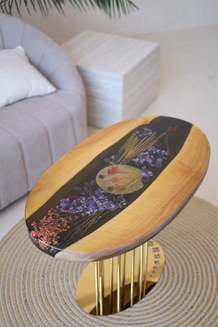 Журнальний стіл Овал, Квіти на золоті №7