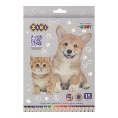 Карандаши цветные, 18шт., СОБАКИ И КОТЫ, шестиугольный, SMART Line