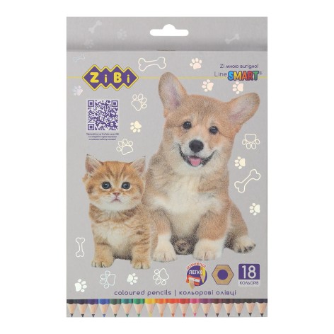 Карандаши цветные, 18шт., СОБАКИ И КОТЫ, шестиугольный, SMART Line
