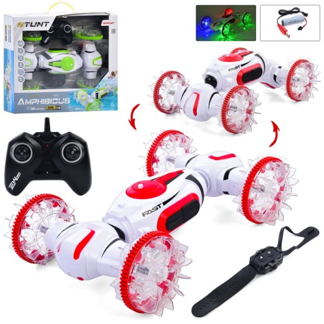 Р/К машинка, акум, 35см, трюковая, 2 пульта (1шт-браслет на руку), свет, 4х4, USBзарядное, 2 цвета, в кор-ке, 40-35-10см //