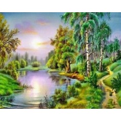 Алмазна мозаїка за номерами 30*40 "Озеро" карт уп. (полотно на рамі)