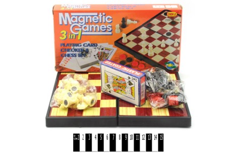 Набор магнитный 3в1 (шашки, шахматы и карты) 24,5*12,5*3,5 см