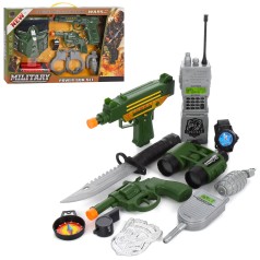 Набір зі зброєю військ, пістолет, револьвер, рація, ніж, бінокль, годинник, кор.,46-29,5-5см /18/