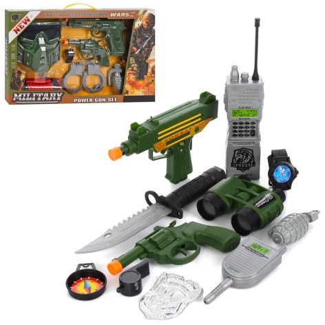 Набір зі зброєю військ, пістолет, револьвер, рація, ніж, бінокль, годинник, кор.,46-29,5-5см /18/
