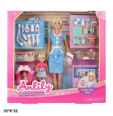 Кукла Anlily 29 см 99277 ветеринарная клиника с ребенком, животными и аксессуары, коробка 35*6*32
