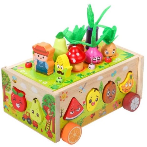 Каталка дерев’яна, 21.1х16х9.9 см (сортер, магнітна гра, галявина з овочами)