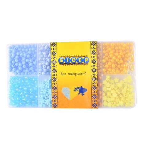 Бісер патріотичні кольори, великі бусини, бісер, короб. 14,5*28,,4*1,8см