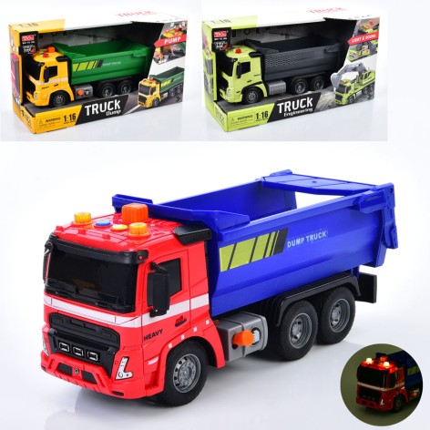 Машина самоскид 25см,1:16, інерція, рухомі деталі, 3 кольори, звук, світло, на бат-ці(табл), в кор-ці 32,5-17,5-13см 