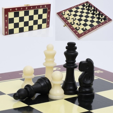 Шахи игровое поле деревянное, 25-25см, фигуры пластик, в п/э, 12,5-25-2,5см /48/