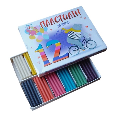 Пластилін дитячий, м'який, 12 кольорів.