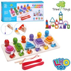 Дерев'яна іграшка Багатофункціональна дошка 29-13см, фігури, рибалка(магнітна, 1 вудка, рибки 6шт), гра Лови бджілок (6, пінцет), в кор-ці, 29-13,5-4,5см 