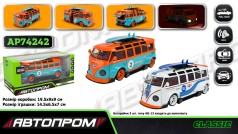 Машина мет. АВТОПРОМ 1:32 Volkswagen t1 bus,2 кольори  батар,світло,звук,відкр.двері,кор. 19,5*9*9см /24-2/