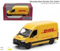 Іграшкова модель автобус Mercedes-Benz 5'' KT5429W Sprinter DHL Edition металева, інерційна, відчиняються двері, коробка