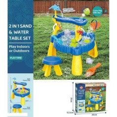 Пісочниця розмір 56х56х63.5 см, для гри з водою та піском, стільчик, формочки для піску, відерце, в кор. 