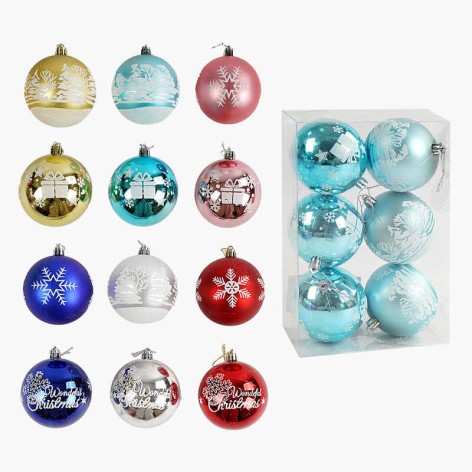 Новорічні прикраси кульки 6 шт. 7,5 см глітер (64)