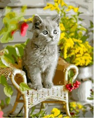 Набір для розпису по номерах Котик в кріслі Strateg розміром 40х50 см (GS1381)