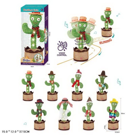 Мягкая интерактивная игрушка арт. T506 кактус, повтор голоса, музыка, ездит, в коробке 15*12*37,5см