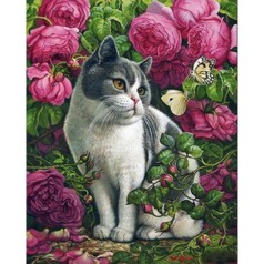 Набор для творчества алмазная картина Розы и кот Strateg размером 40х50 см кв