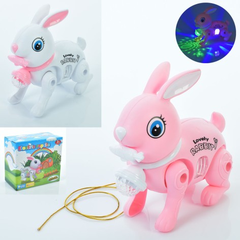 Музыкальная игрушка заяц 16см, ходит, музыка, свет, 2 цвета, на бат-ке, в кор-ке, 16-14,5-8см 