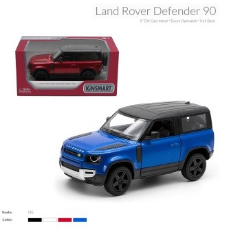 Игрушечная модель Джип Land Rover Defender 90 5'' KT5428W металлическая, инерционная, открываются двери, 4 цвета, коробка