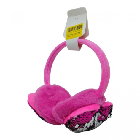 Хутряні навушники малинові сердечко