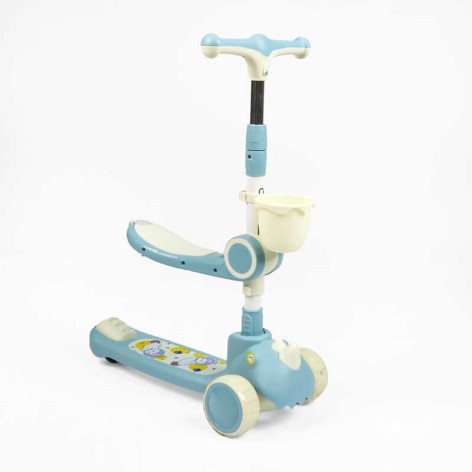 Самокат триколісний з сидінням колеса PU 125х40мм зі світлом, музика та підсвічування платформи, кермо складне, кошик, в кор. /6/