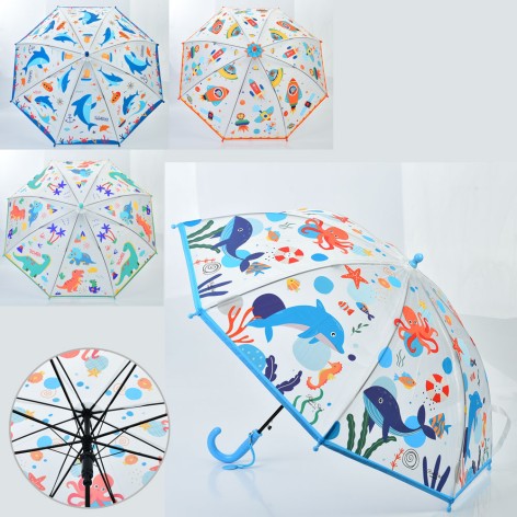 Парасолька дитяча довжина 65,5см, тростина 62см, діаметр 86,5см, спиця 48см, клейонка, 4 види, в п/е 