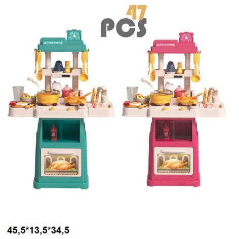 Кухня 889-265/266 с посудой батар.муз.свет.течет вода 2цв.кор.45,5*13,5*34,5 