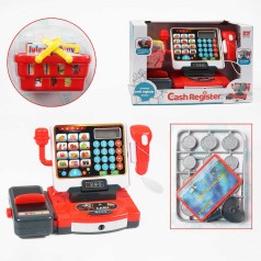 Касовий апарат розмір: 31х14.5х18.5 см, підсвічування, звук, мікрофон, сканер, калькулятор, продуктовий кошик, коробочки з продуктами, рухома продуктова “стрічка”, купюри, монети, банківська картка, в кор. /12/