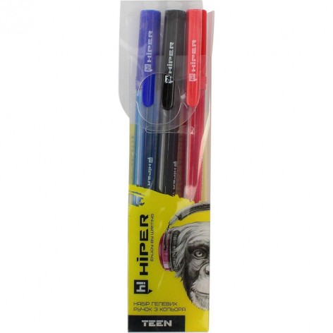 Набір гелевих ручок Hiper Teen Gel HG-125/3 0,6 мм 3 шт. (чорна, червона, синя)