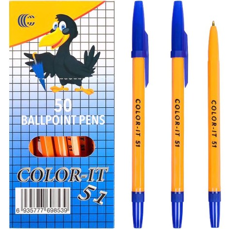 Ручка кулькова COLOR-IT CR51-50 синя по 50шт в уп.