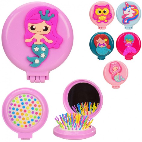 Гребінець дитячий складаний з дзеркальцем, 6 видів, розмір гребінця – 6.5*7*2.5 см