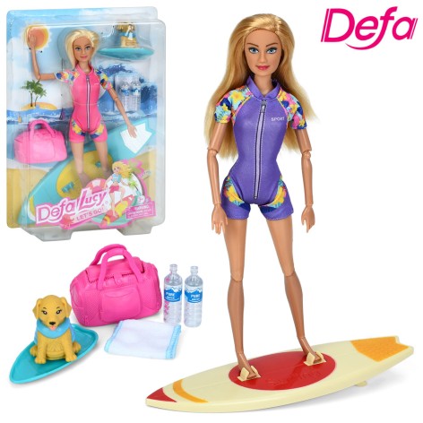 Лялька DEFA 29см, шарнірна, дошка для серфінгу, сумка, 2 кольори, на листі, 23,5-33,5-6см 