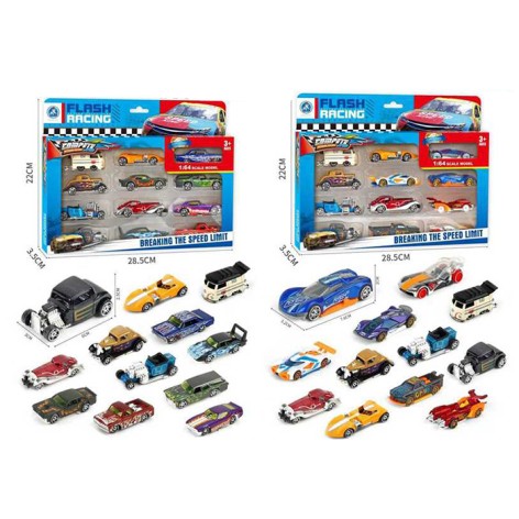 Набор машинок 12шт, металл, 1:64, от 6см, 2 вида, в кор-ке, 28,5-22-3,5см 