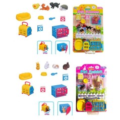 Фигурки для игры животные 4шт 3сми, переноска, аксессуары, 2 вида, на листе, 17-27-6,5см 