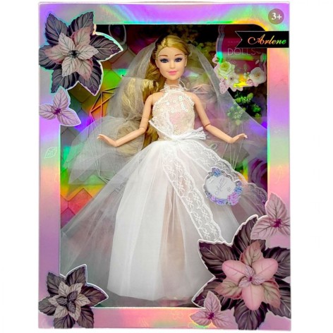 Кукла 29 см НАРЯЖЕНА (В БЕЛОМ ПЛАТЬЕ)