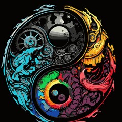 Набір для розпису за номерами Барвистий символ Інь Ян Strateg на чорному тлі розміром 40х40 см (AV4040-76)