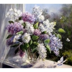 Алмазна мозаїка за номерами 40*50 "Бузок на підвіконні" карт уп. (полотно на рамі)