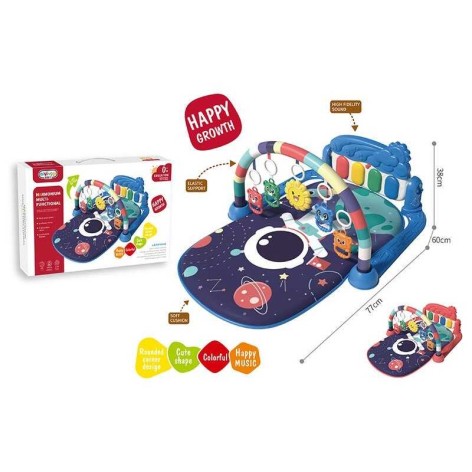 Коврик 2 цвета, 4 погремушки, зеркальце, звук, мелодии, пианино, в кор. 