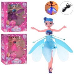 Кукла 19см, летает, реагирует на руку, акум, свет, USBзар, 3цв, в кор-ке, 16-19,5-5см 